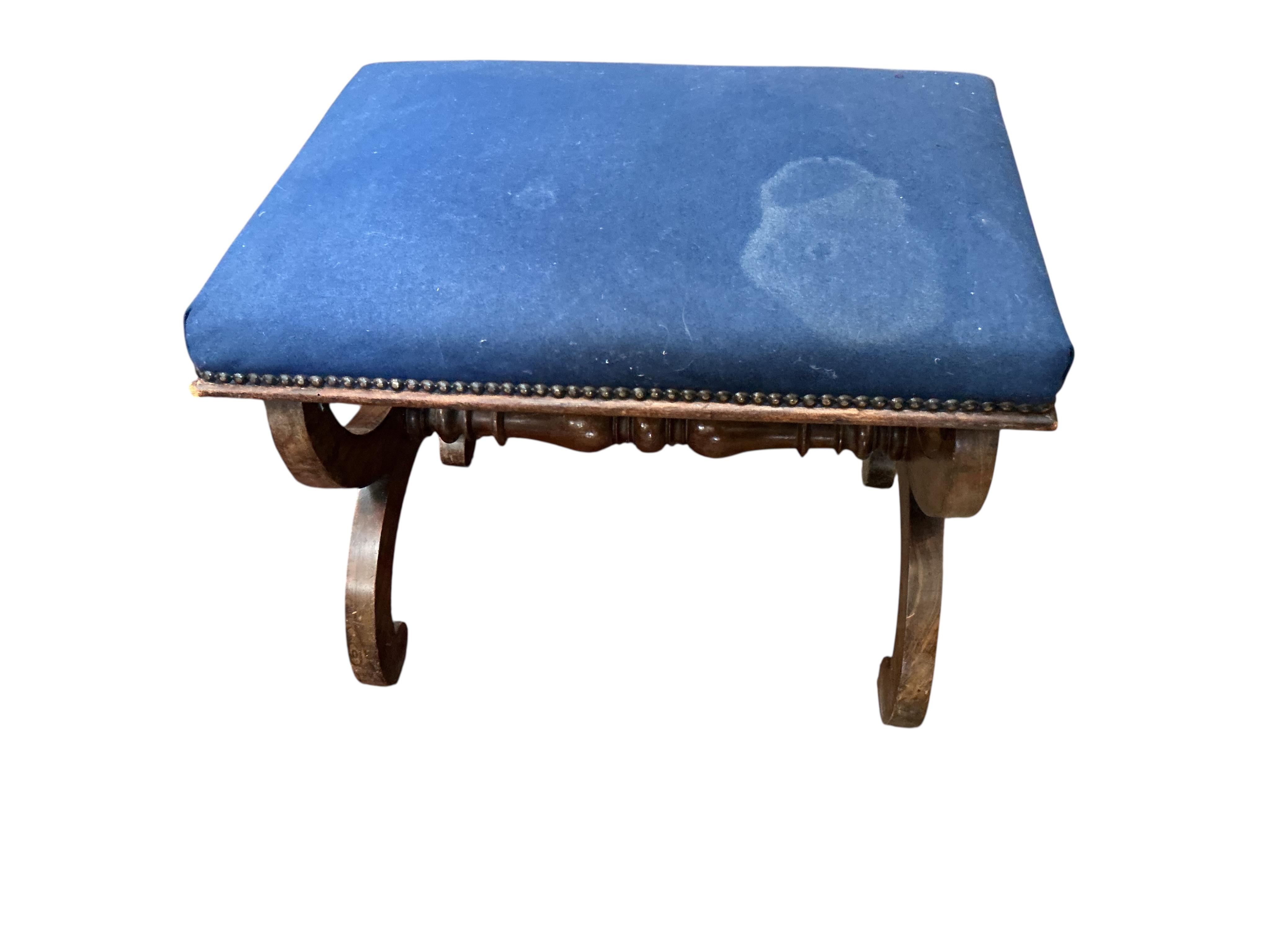 A Victorian simulated rosewood rectangular dressing stool, width 54cm, depth 40cm, height 43cm together with one other stool and three chairs
